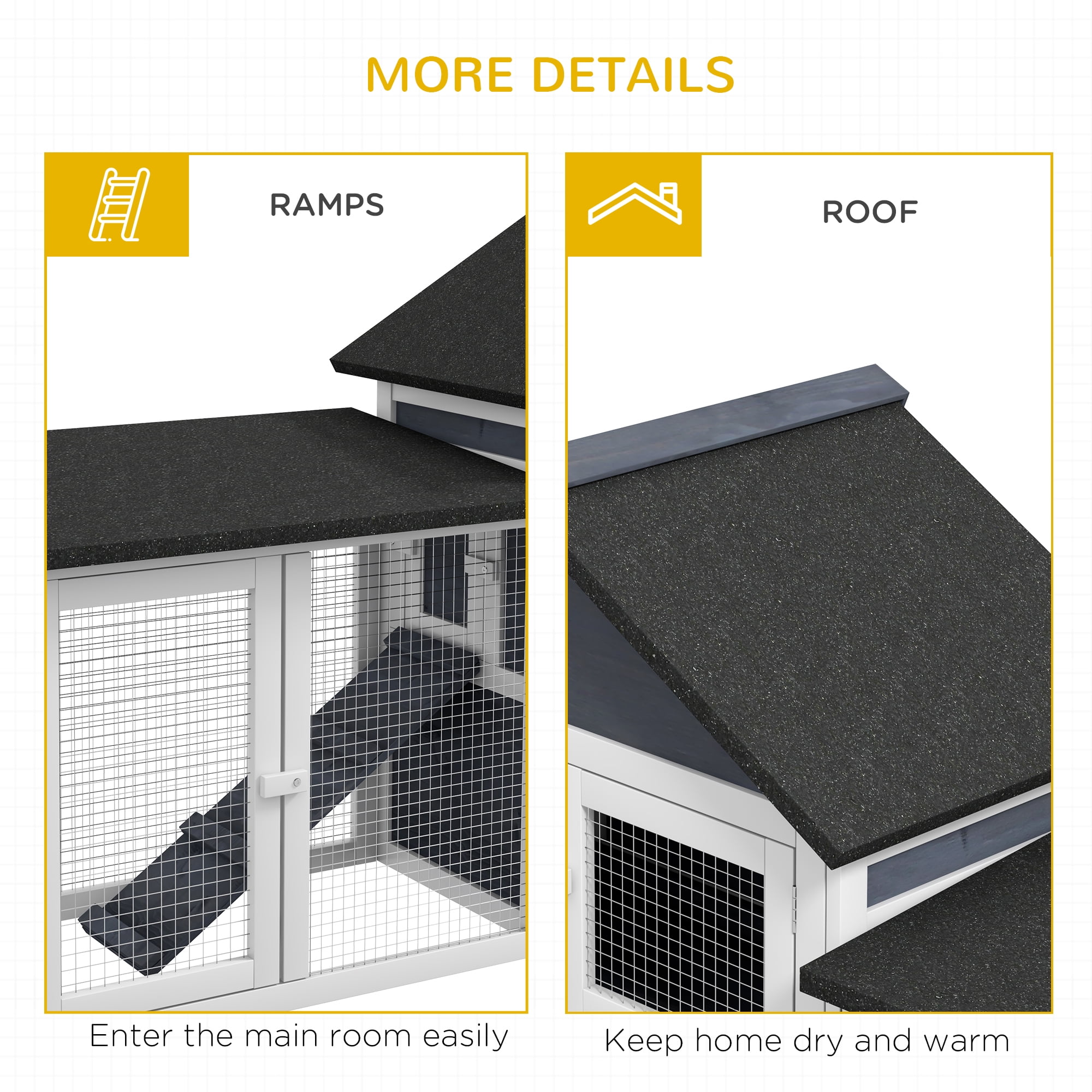 PawHut 83" Wooden Rabbit Hutch House with Run, Dark Gray