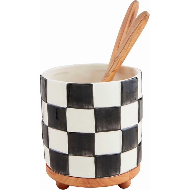 Checkered Utensil Crock; 6 1/2" x 5 1/2" Dia
