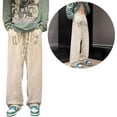 thumbnail image 2 of Pantalones de Chándal con Cordón Bordados para Hombres Pantalones Casuales de Pierna Recta Sueltos de Moda con Bolsillo Beige XXL, 2 of 8