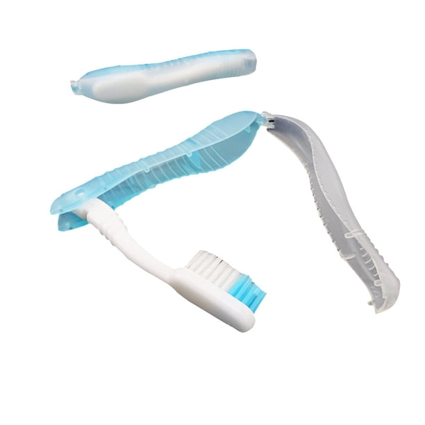 Cepillo de dientes plegable de cerdas para viajes, portátil, para senderismo, camping y cuidado dental (azul claro)