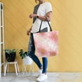 thumbnail image 6 of Open Top Canvas Tote Bag with Zipper Reusable Shopping Bag 13.5x15" Roomy Carryall Light Pink Daisies, 6 of 9