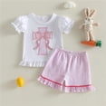 thumbnail image 1 of Conjuntos de blusas y camisas de cuello redondo y manga corta, moda de verano, lindos, de Pascua, para niñas, casuales, de manga corta, cuello redondo, botones, estampados, pantalones cortos, conjunto, 1 of 9