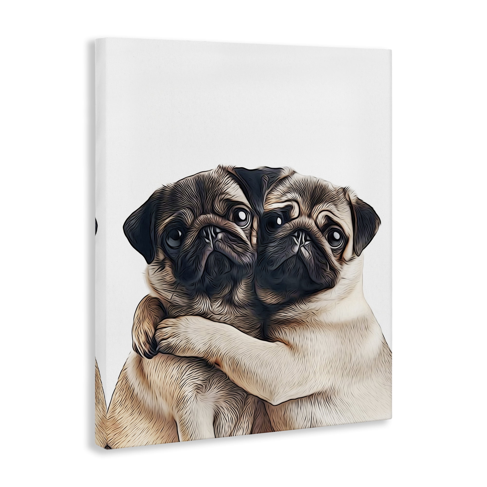 Stupell Industries Two Hugging Pugs Animals & Insects Painting Gallery Wrapped Canvas Art Print Wall Art, 36 x 48