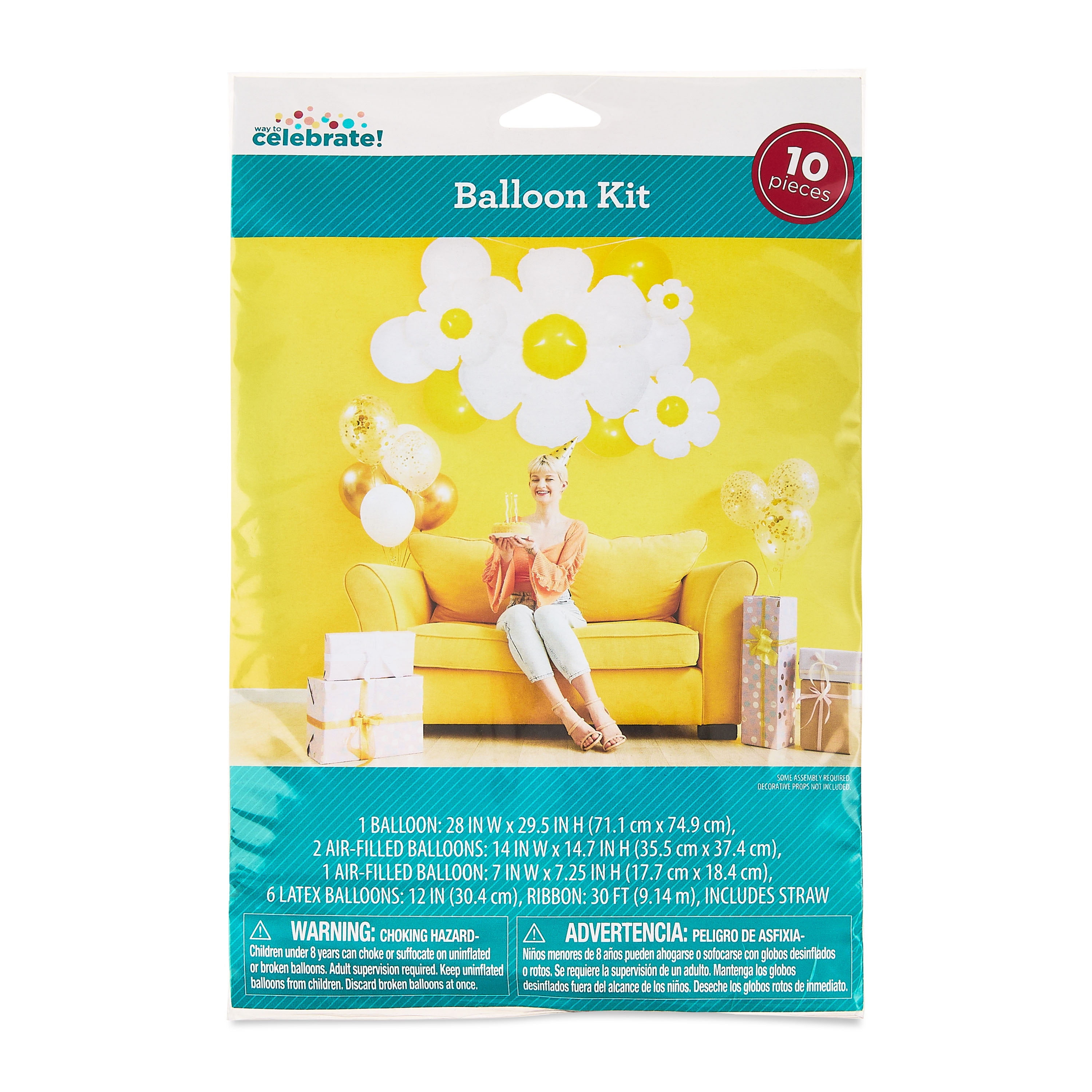 White/Yellow Daisy Balloon Kit, 10 Pieces, by Way To Celebrate