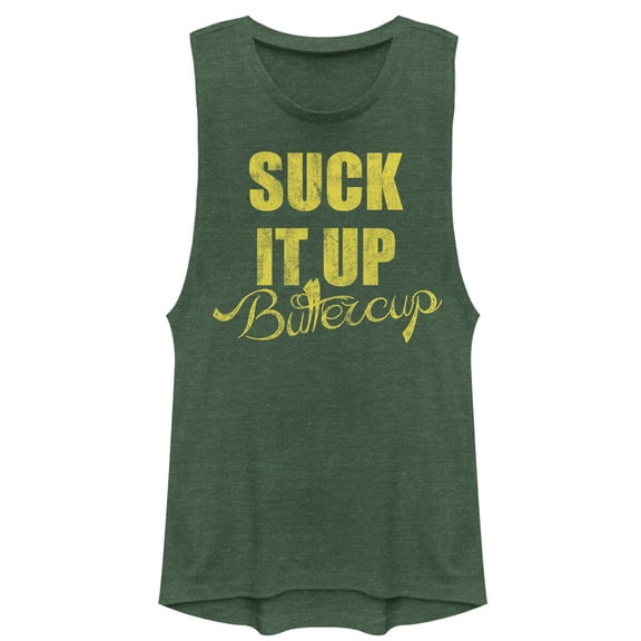 Junior's CHIN UP Suck it up Buttercup Festival Muscle Graphic Tee Pine Green Heather Medium