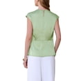 thumbnail image 3 of Blusa de satén sin mangas con cuello redondo y hombros plisados para oficina de mujeres Inspire Chic XL Verde, 3 of 5