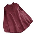 thumbnail image 1 of Fall Cotton Linen Tops for Women Long Sleeve Round Neck Solid Color Casual Loose Blouses Ruffle Button Down Shirts, 1 of 7