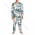 thumbnail image 4 of Pijama de hombre con solapa y manga larga, ropa de dormir divertida con diseño de tiburón y pez en estilo escandinavo, ropa de hogar para hombre, 4 of 5