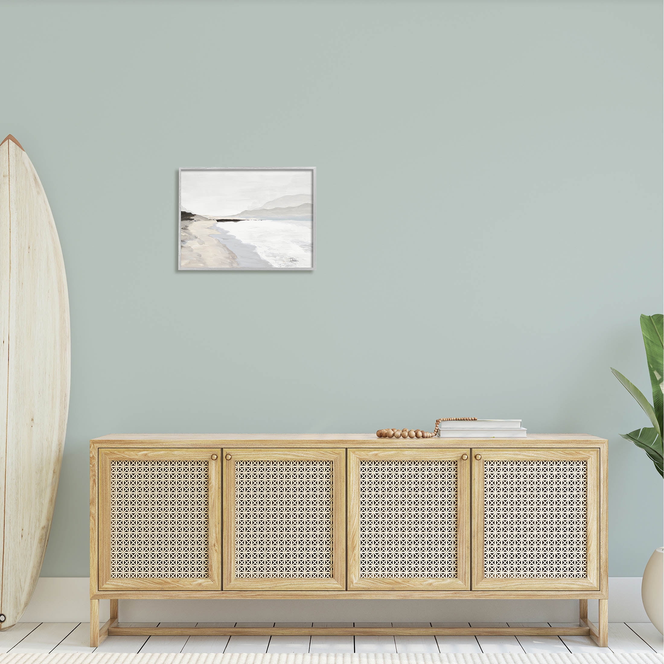 Beach Foam Coastal Shore Coastal Painting Gray Framed Art Print Wall Art