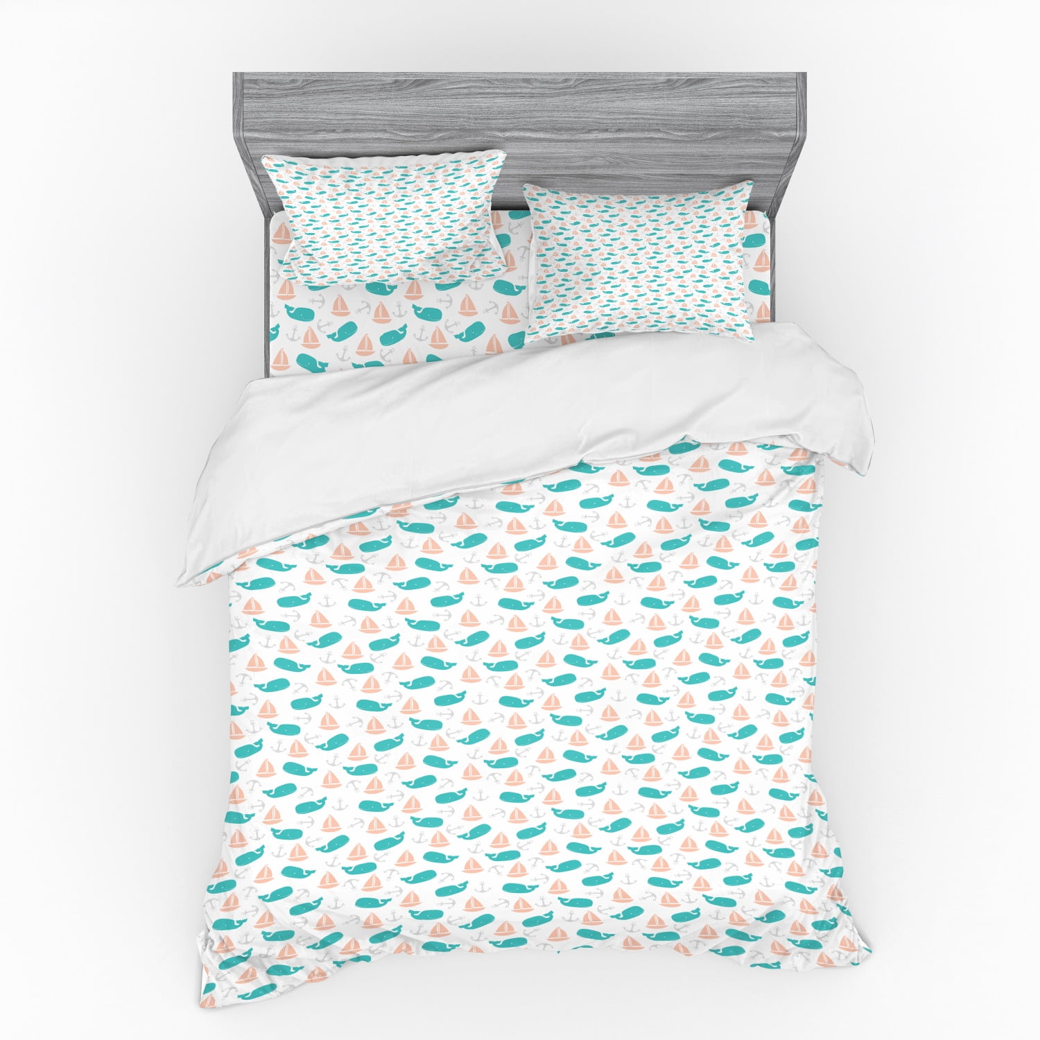 Nautical Duvet Cover Set, Marine Themed Repetitive Sailboats Anchors
