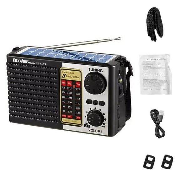 ikaufen Solar Portable FM/AM SW Radio Digital Bluetooth Speaker MP3 Player Rechargeable Comes with a Flashlight and Wrist Strap