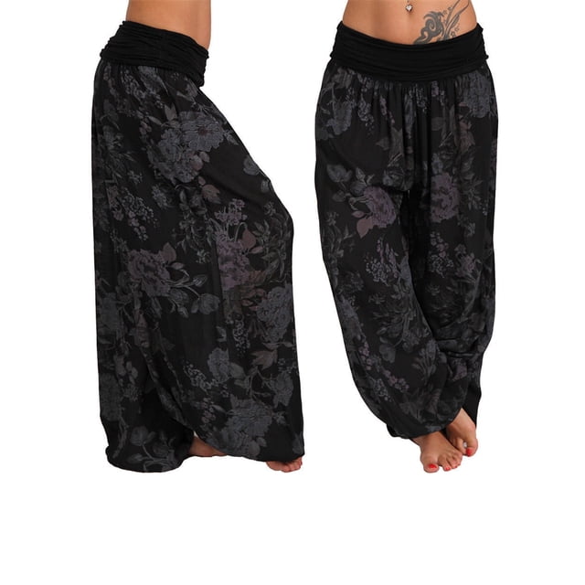 Pantalones de yoga holgados con estampado floral para mujer, de talla grande, estilo indio, de cintura alta y piernas anchas.