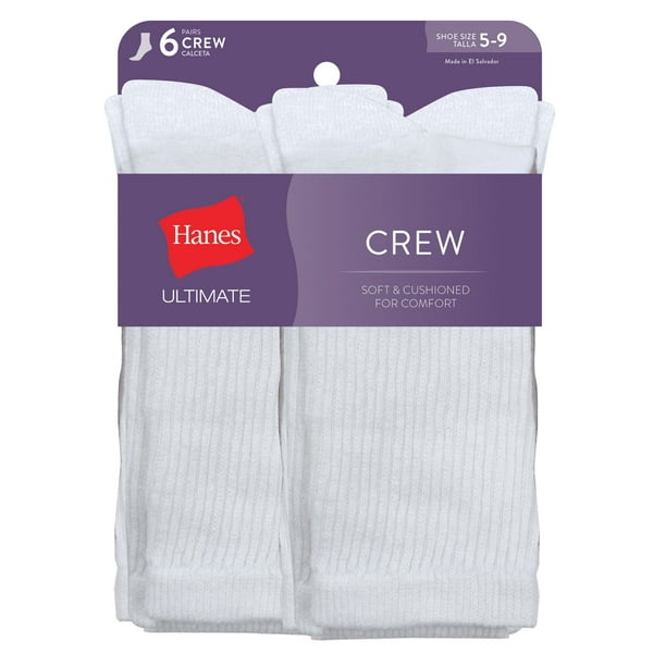 Hanes Women's 10pk Cushioned Crew Athletic Socks - White 5-9