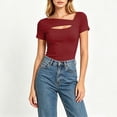 thumbnail image 4 of Posijego Going out Tops for Women Crewneck Short Sleeve Summer Slim Classic T-Shirts Trendy Casual Shirts for Women, 4 of 7