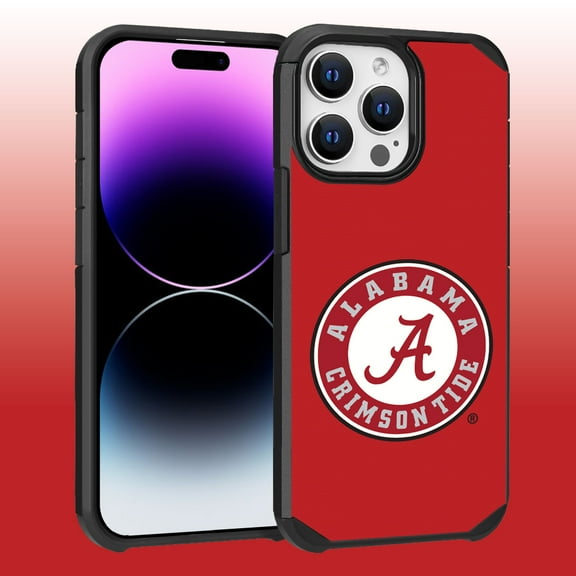 Apple iPhone 14 Pro Max (6.7) - Licensed NCAA University of Alabama Crimson Tide Logo on Red Textured Dual Layer Case