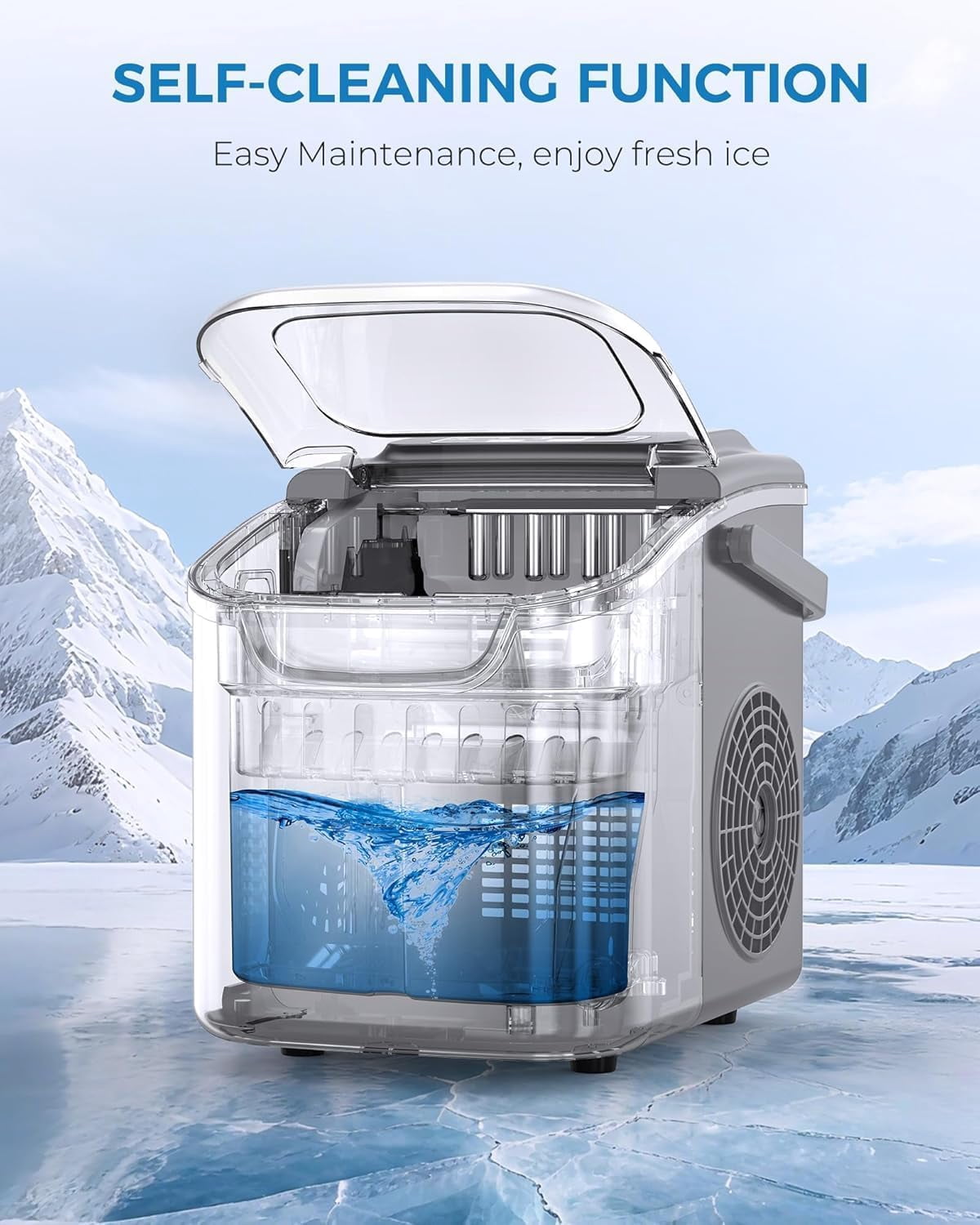 WAA 8 Large Bullet Ice Countertop Ice Maker,26 lbs/Day Portable Ice Machine,Self-Cleaning Compact Electric Ice Maker with Handle for Kitchen,Home Bar,Office,Apartment & RV