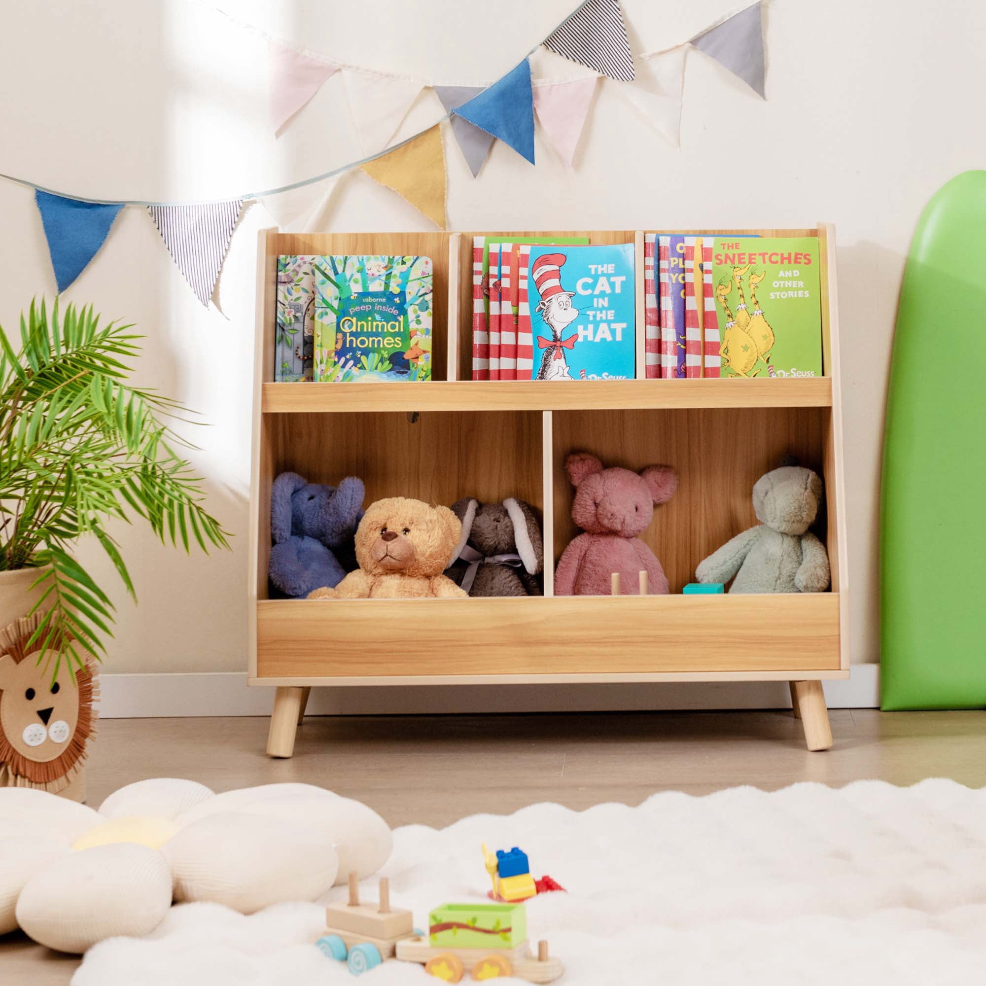Costway 5-Cube Kids Bookshelf and Toy Organizer Wooden Storage Bookcase with Wood Legs Natural