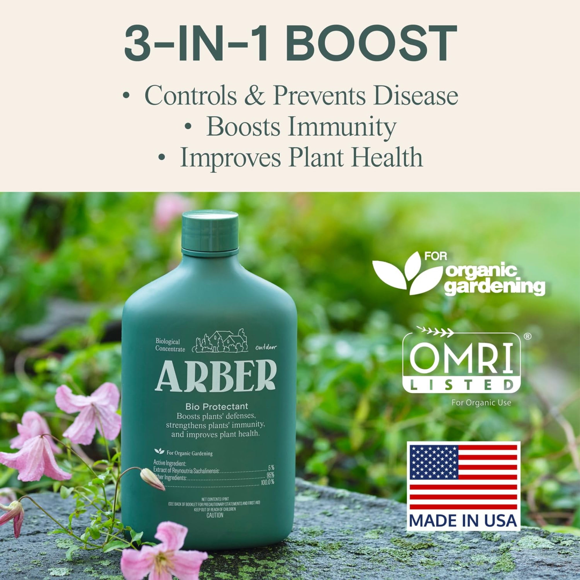 Arber Organic Bio Protectant Liquid Concentrate, 1 Pint - Fertilizer for Boosted Disease Immunity and Increased Harvest Yield