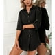 thumbnail image 3 of Vestido camisero con puños hacia atrás, vestido camisero de manga media con solapa y botones para mujer Vestido camisero para mujer diseñado para el futuro, 3 of 9