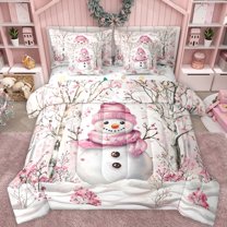 Castle Fairy Cute Snowman Twin Bedding Sets 7-Piece for Boys Girls,Merry Christmas Bedding Comforter Set Microfiber,Happy New Year Breathable Sheet Sets,Ultra Soft Home Decor,Reversible