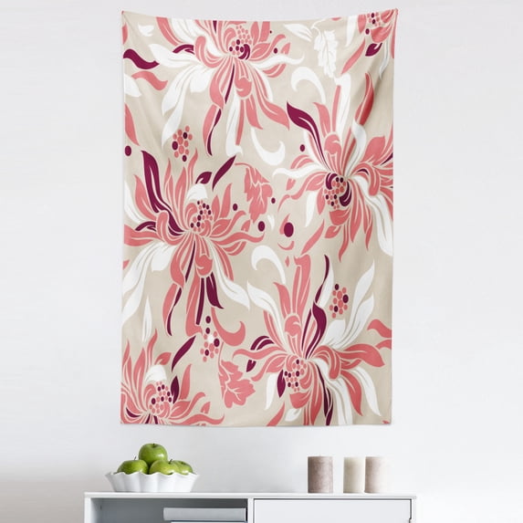 Floral Tapestry, Swirled Florets in Pastel Tones Romantic Shabby Form Fragrance Pattern, Fabric Wall Hanging Decor for Bedroom Living Room Dorm, 5 Sizes, Beige Coral Maroon, by Ambesonne