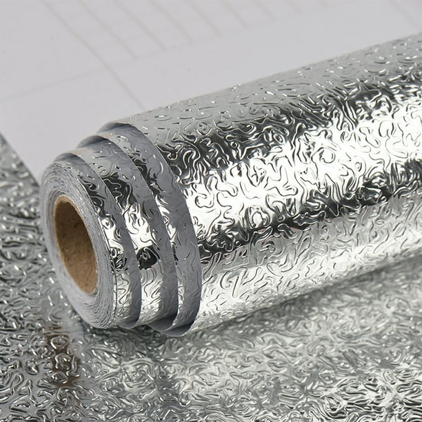 Cocina Backsplash Peel and Stick Papel de aluminio Papel de contacto Autoadhesivo a prueba de aceite Resistente al calor Adhesivo de pared para estante de revestimiento de encimera (15.74x19