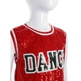 thumbnail image 5 of TSSOE Kids Girls Sequin Jazz Hip Hop Street Dance Outfits Sleeveless Cheerleading T-Shirt Dress with Socks Set Red 13-14, 5 of 7