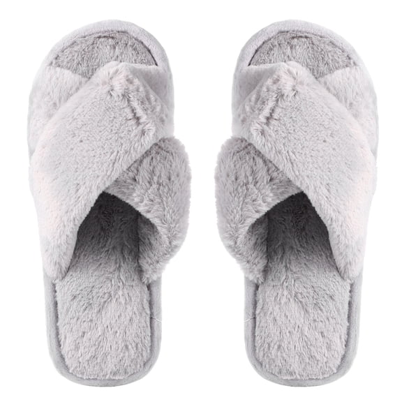 LULULION 1pair Women Warm Slippers Open Toe Fuzzy Indoor House Shoes With Skid Sole For Autumn And Winter Comfort