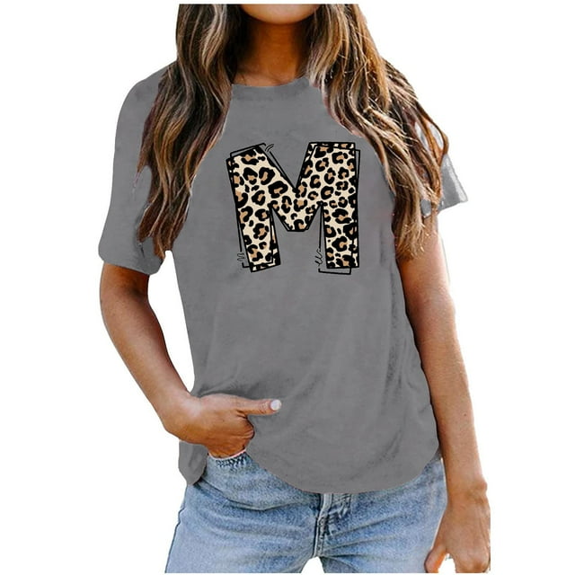 EQWLJWE Hauts d'Été pour Femmes Hauts pour Femmes Liquidation Mode Féminine T-shirt Imprimé Ample Manches Courtes Blouse Col Rond Hauts Décontractés