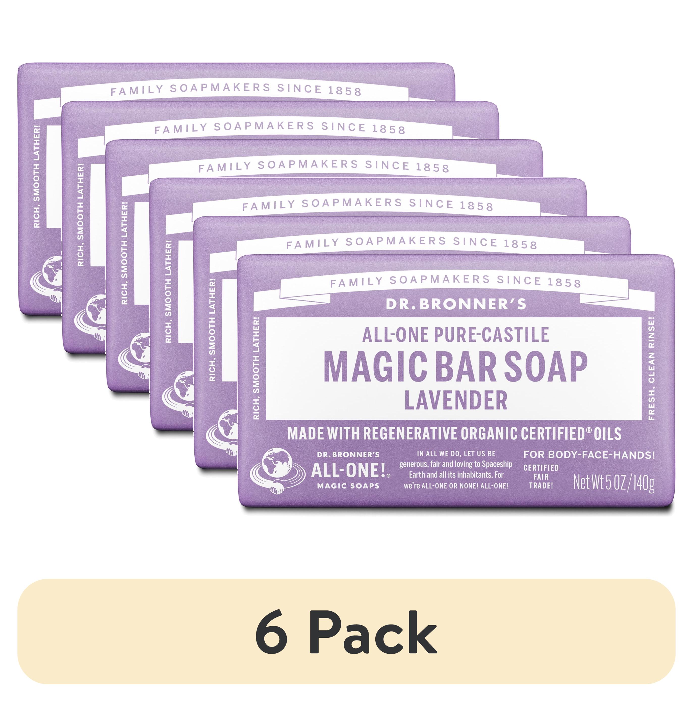 (6 pack) Dr. Bronner's Magic Bar Soap – Lavender - Pure-Castile Soap - 5 oz - for face, body, hands