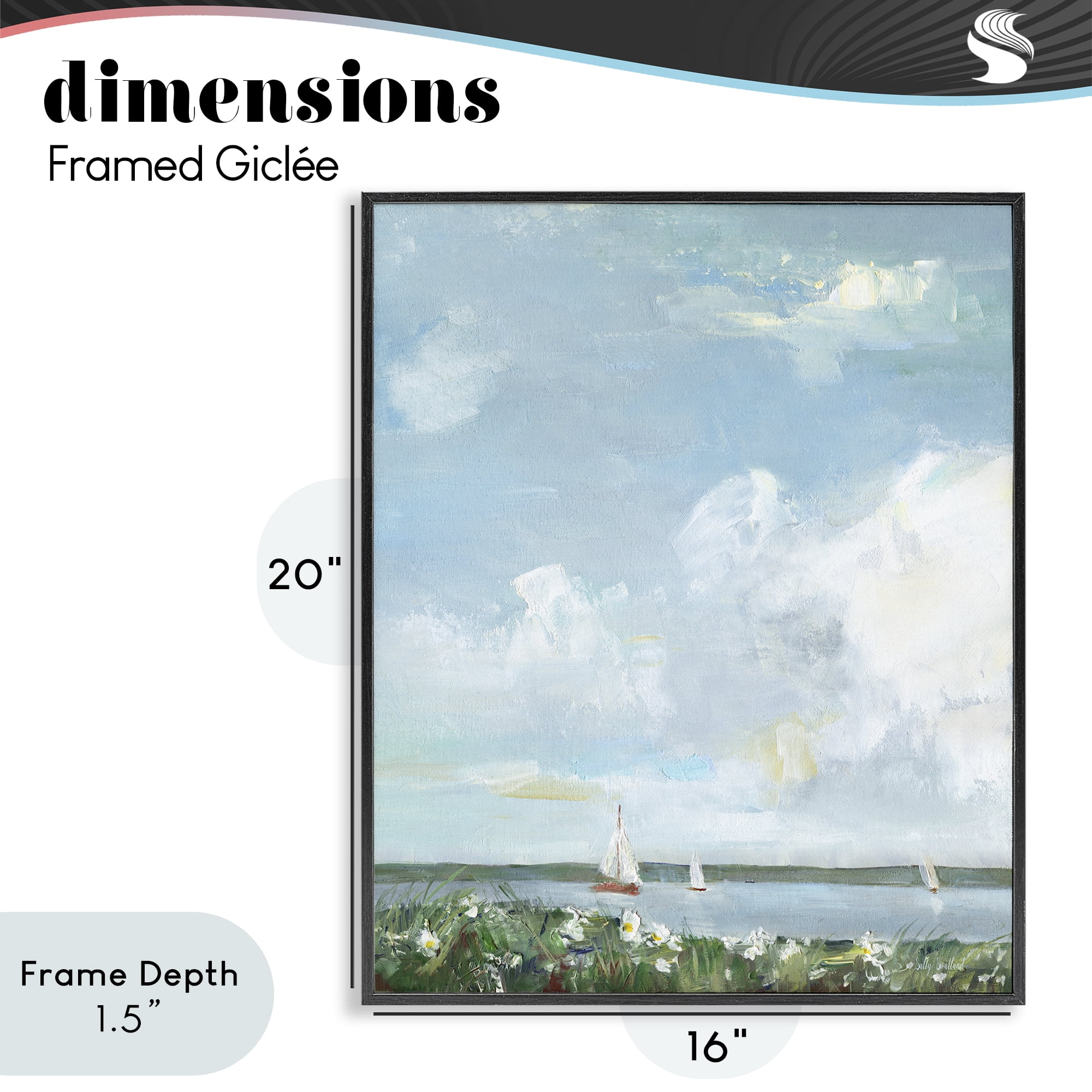 Stupell Industries Seaside Sailing Under Clouds Black Framed Giclee Art, design by Sally Swatland