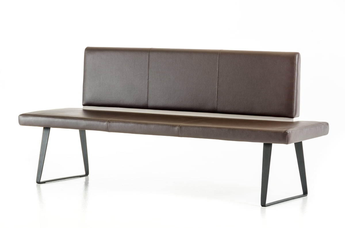 35 Brown Leatherette and Metal Dining Bench