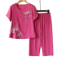 Jsaierl Linen Sets for Women 2 Piece Ladies Summer Pullover Printing Casual Suit