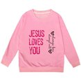 thumbnail image 4 of Hwmodou Girls Sweatshirt "Jesus Loves Me" Crewneck Printed Long Sleeve Fall Winter Simple Athletic Top,3-14Y, 4 of 4