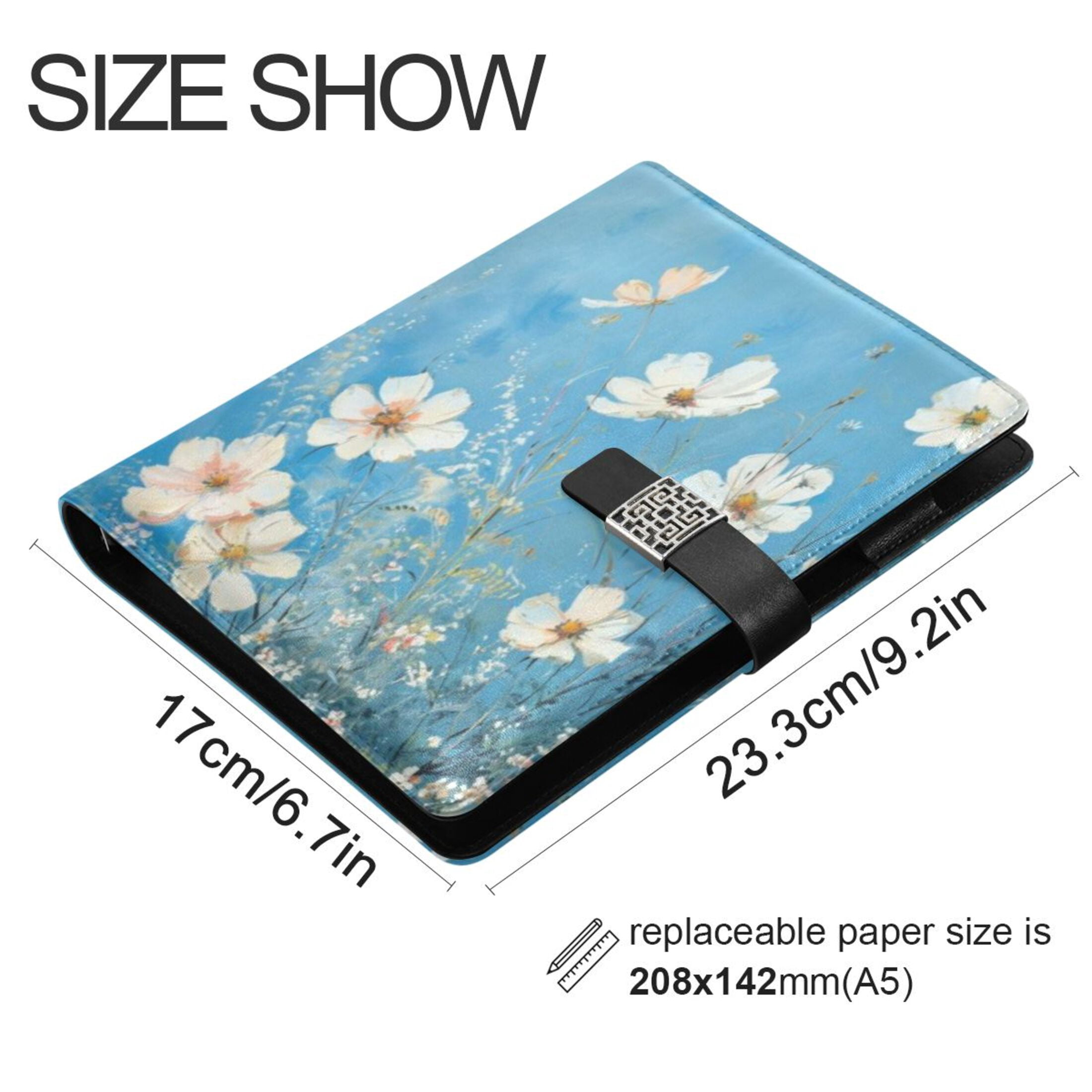 Leather Planner Leather Notebook Notebook Journal Binder Design Pen Pocket Design Convenient for Storage White Daisy