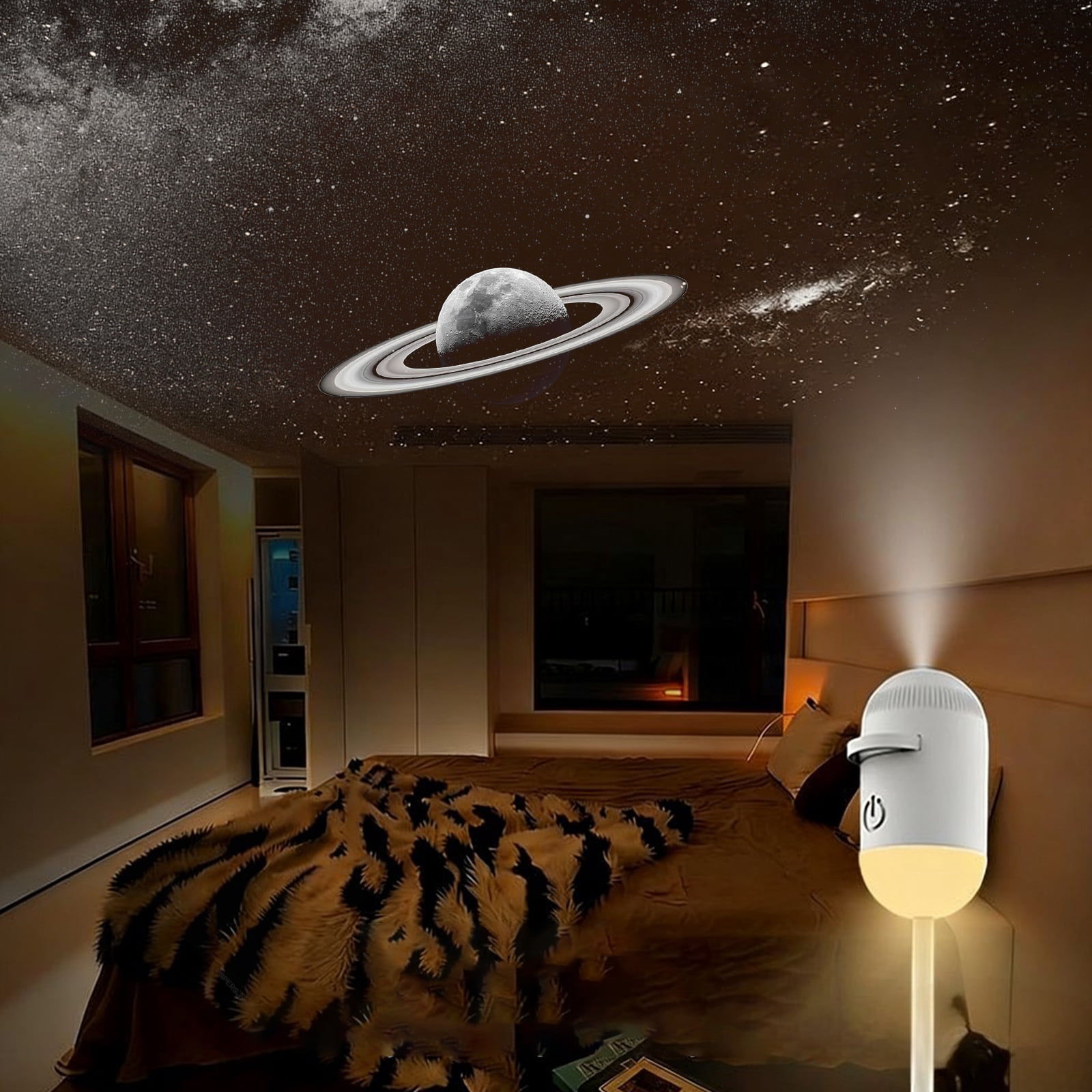 Salange 2-in-1 USB Projector Night Light with 24 Sliding Projection Films, Adjustable Brightness 360° Rotating Design for Car and Home Decoration,White