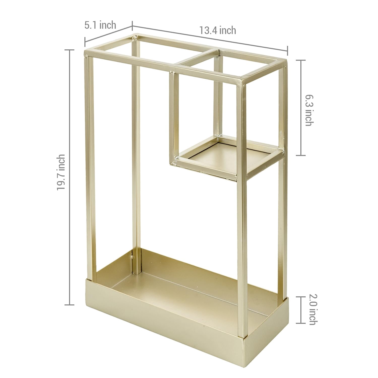 Modern Brass Tone Metal Entryway Umbrella Rack With Geometric Design  13 X 5-inch Wide Rectangular Freestanding Cane Holder Shelf For Small And Bottom Drip Catch Tray