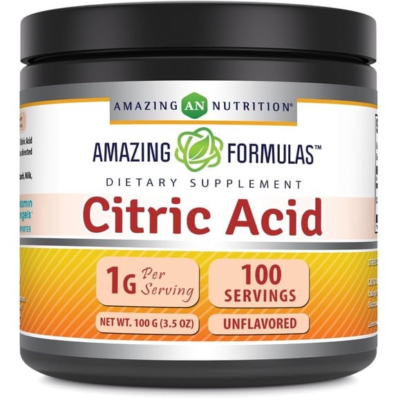 Amazing Formulas Citric Acid 1000mg Per Serving 100Grams (3.5 oz) Powder Dietary Supplement | Non-GMO | Gluten Free | Made in USA