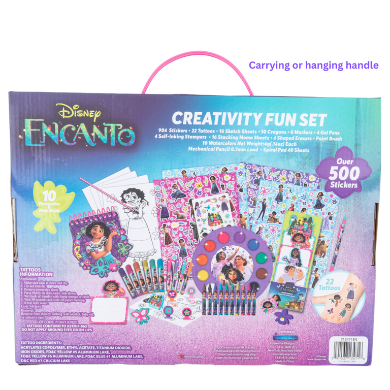 Disney Encanto Mirabel Girls Art Kit with Carrying Tin Stickers Markers Gel Pens 500 PC, Size: 12-Inch by 1.65-Inch by 10.75-inch