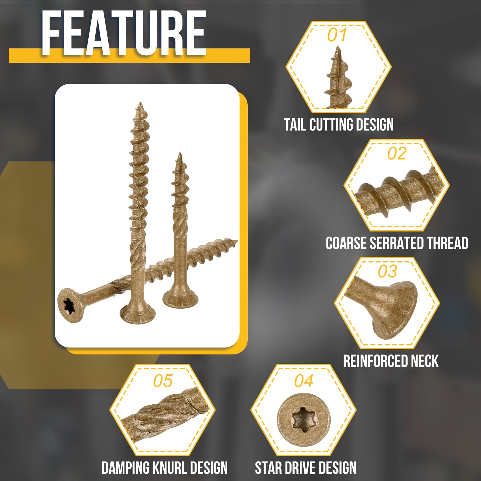 #8x1-3/4" Deck Screws - 300Pack - Good for Decks, Fences, Frames, Farms, Outdoor Furniture - Carbon Steel Wood Screws Decking Screws W/ T25 Torx Star Drive Bit - Tan