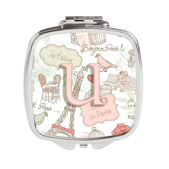 Carolines Treasures  Letter U Love in Paris Pink Compact Mirror