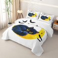 thumbnail image 3 of Manfei Halloween Black Kitten Quilt King, Ink Horror Moon King Coverlet Set, White Yellow, 3-Piece, 1 Bedspread and 2 Pillowcases, 3 of 7