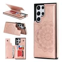 Dteck Card Holder Case for Samsung Galaxy S23,Magnetic Flower Back Flip Case Wallet Protective Kickstand Phone Cover for Galaxy S23,Rosegold