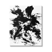 Contemporary Black Ink Strokes Abstract Graphic Art Gallery Wrapped Canvas Print Wall Art