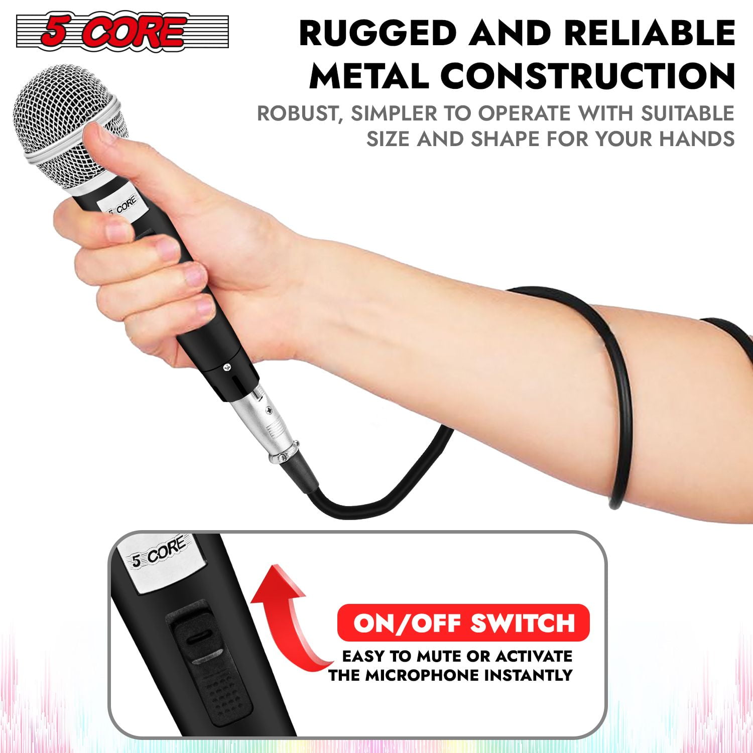 Professional Cardioid Dynamic Vocal Microphone with On/Off Switch & XLR Cable for Karaoke, Live Singing, and Public Speaking