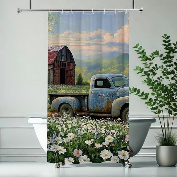 RKSupls Waterproof Shower Curtain, Vintage Truck Polyester Shower Curtain with Hooks for Chic Elegant Home Bathtub Bathroom Decor Washable