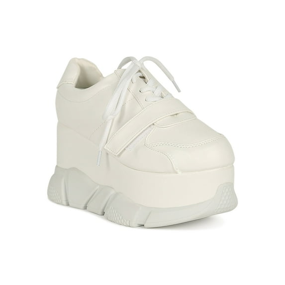 Women Hook and Loop Lace-Up Platform Wedge Sneaker 19034