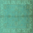 thumbnail image 1 of Ahgly Company Machine Washable Indoor Square Oriental Turquoise Blue Traditional Area Rugs, 4' Square, 1 of 4
