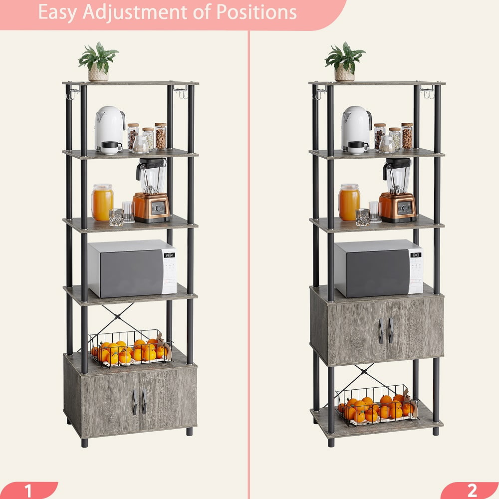 Bestier Microwave Stand Bakers Rack with Cabinet 3-Tier Kitchen Shelf with  Storage for Small Kitchens with Drawers & Hooks Wood Oak Beige