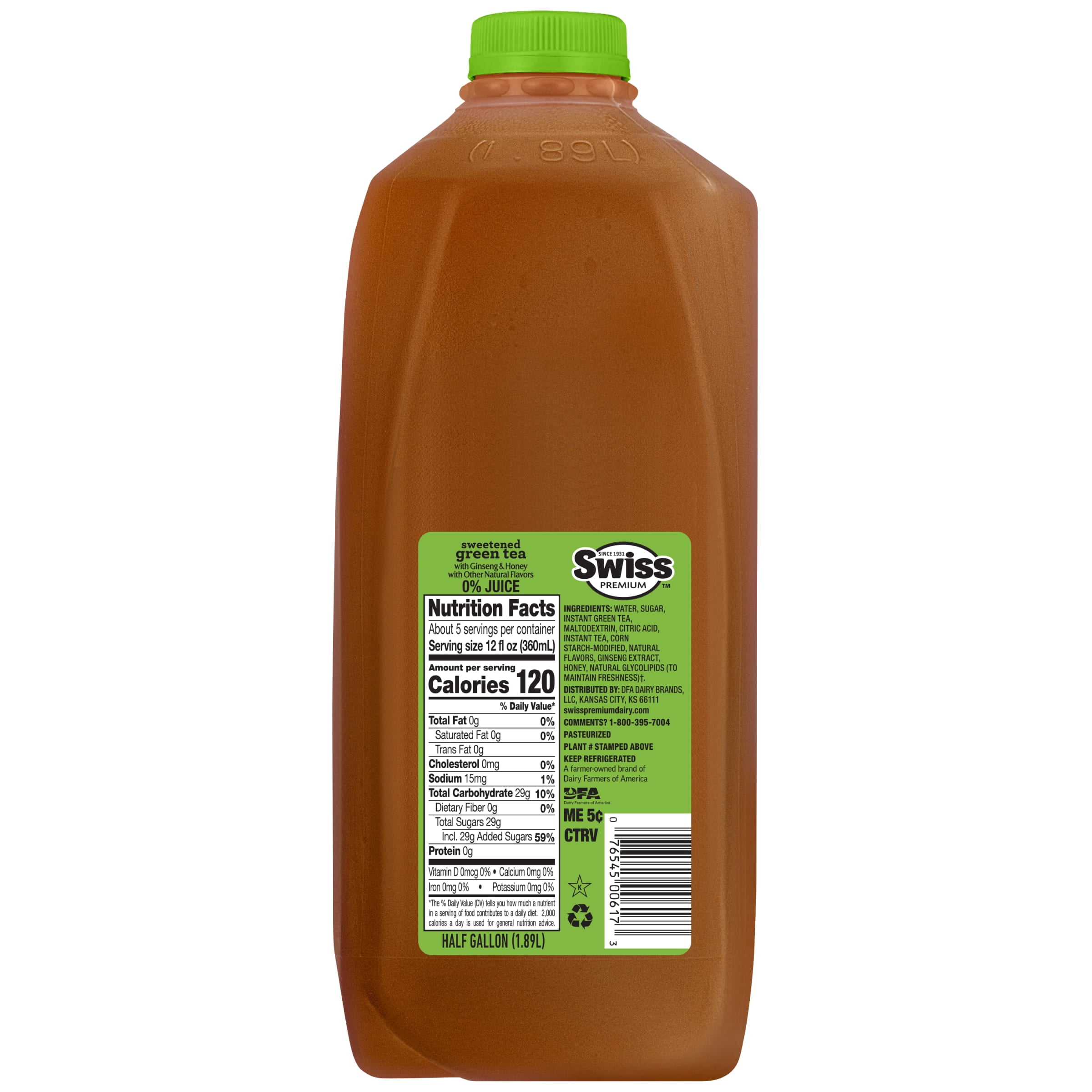 Swiss Premium Green Tea Iced Tea With Ginseng & Honey - 1 Gallon Plastic Jug
